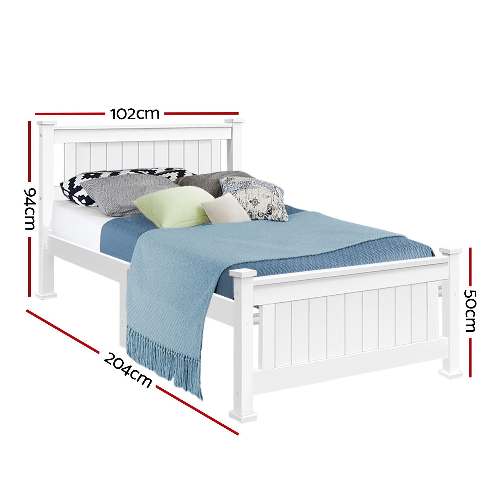 Bed Frame Single Size Wooden Construction White