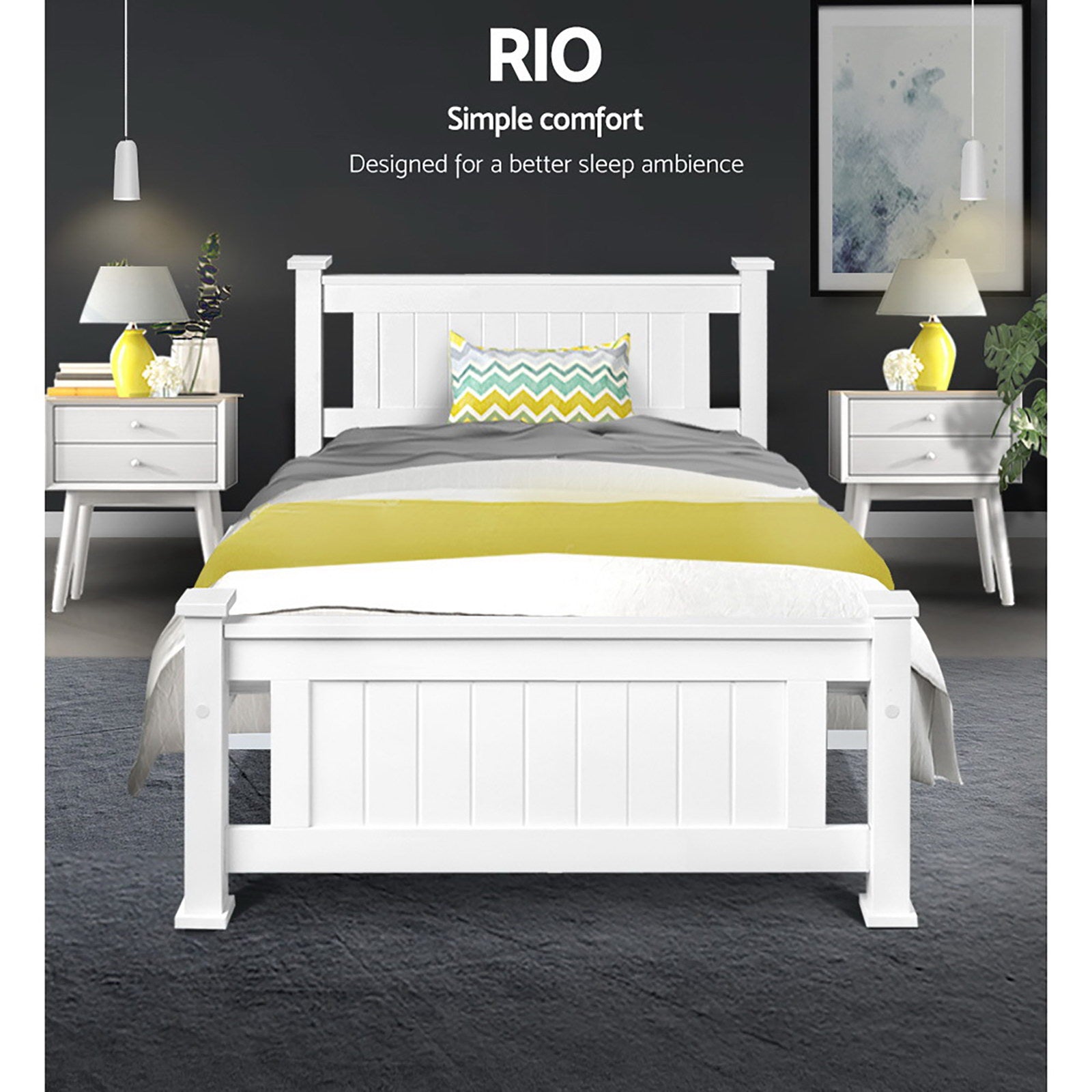 Bed Frame Single Size Wooden Construction White