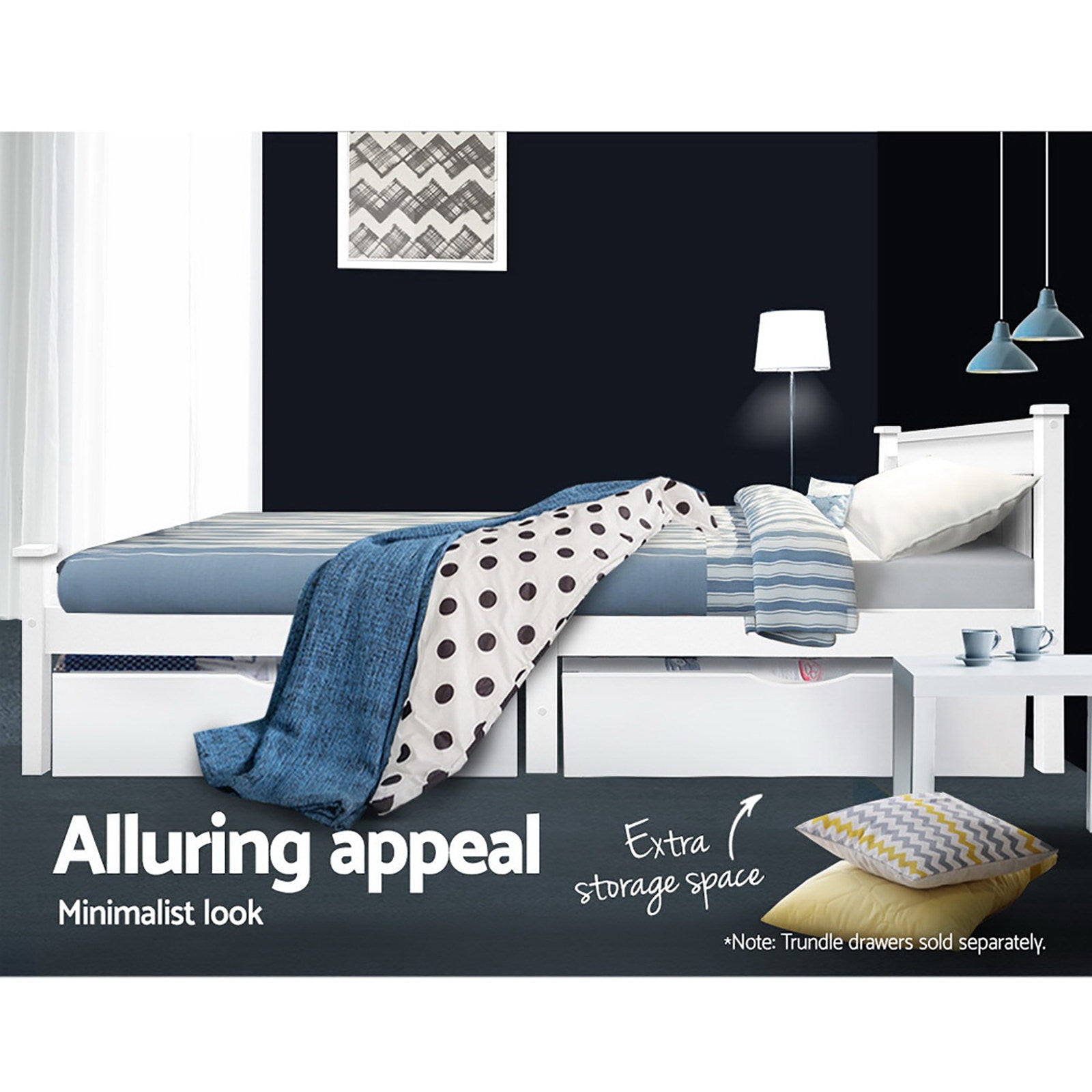 Bed Frame Single Size Wooden Construction White
