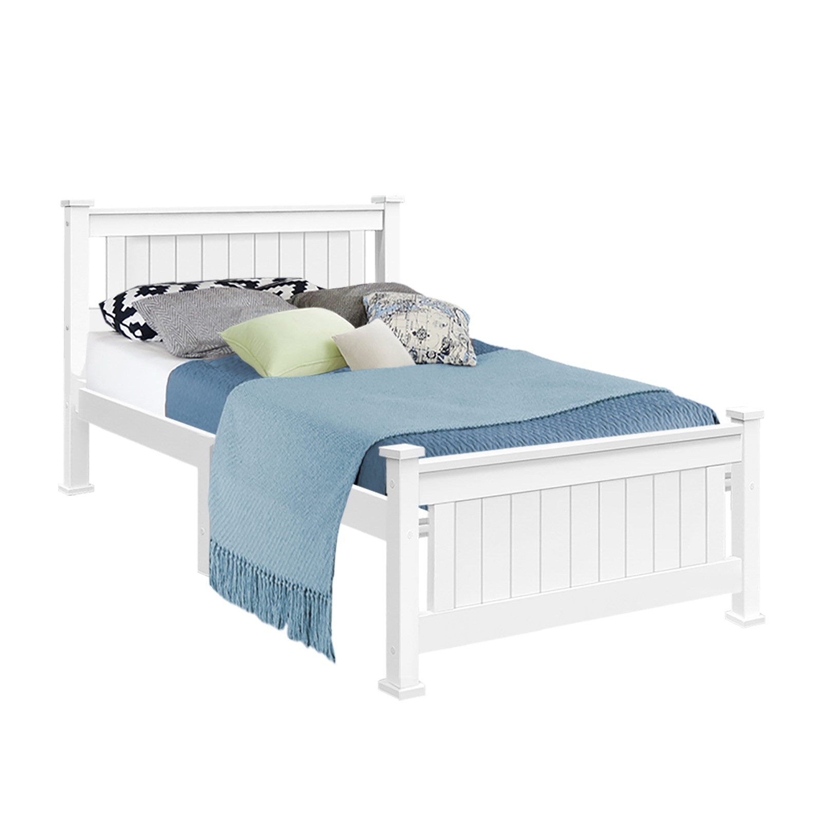 Bed Frame Single Size Wooden Construction White