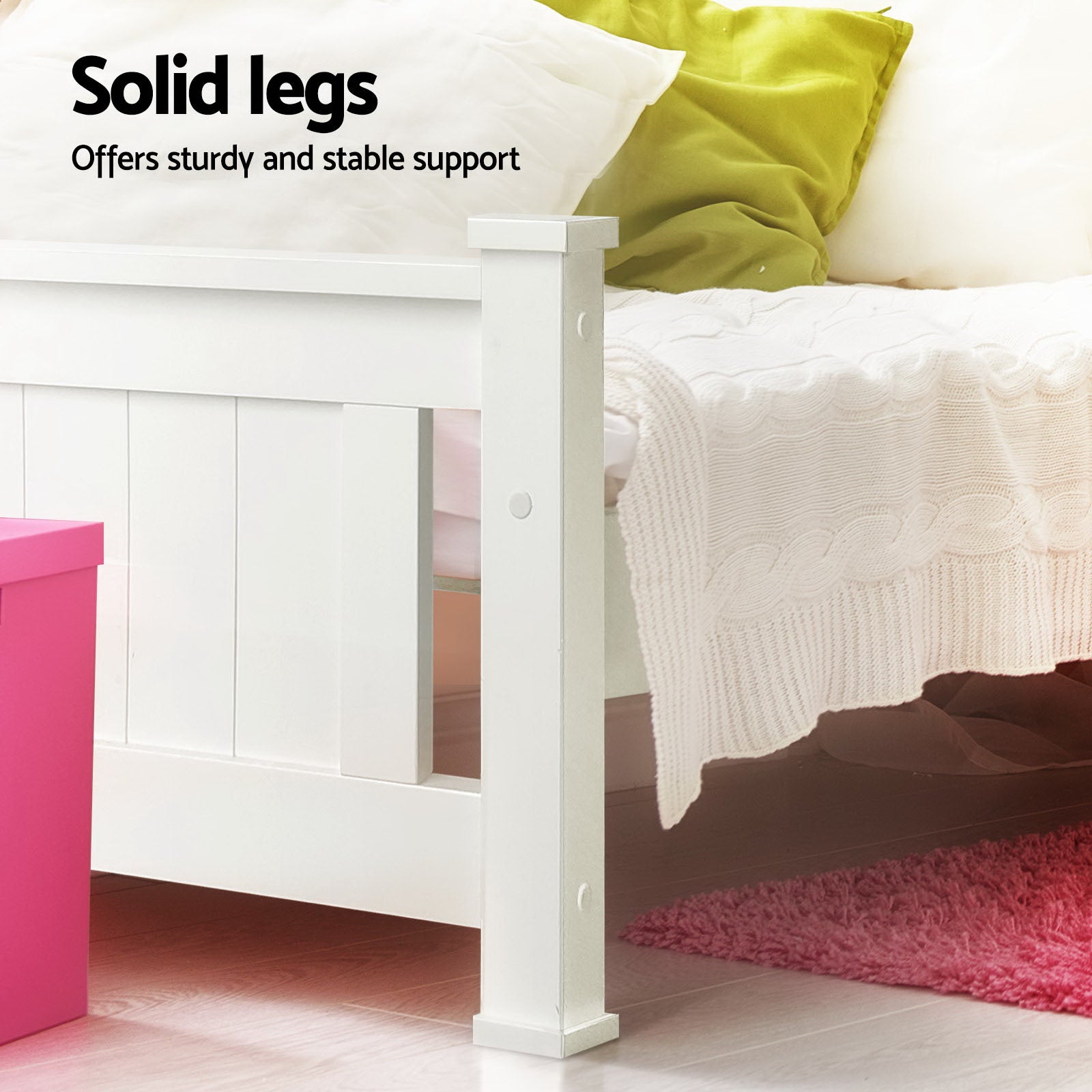 Single Wooden Bed Frame Rio Pine White with 2 Storage Drawers