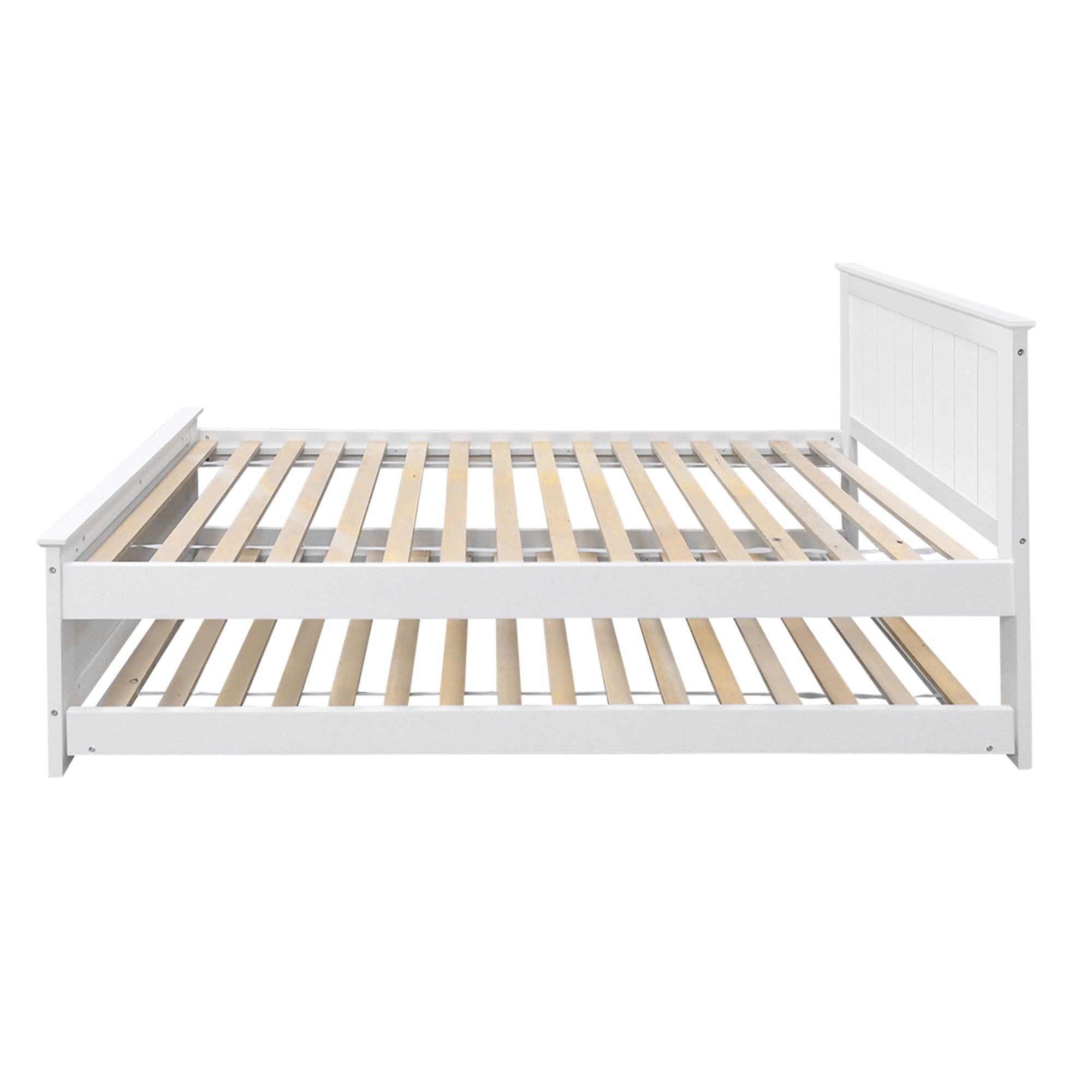 King Single Wooden Trundle Bed Frame White with Storage Slats