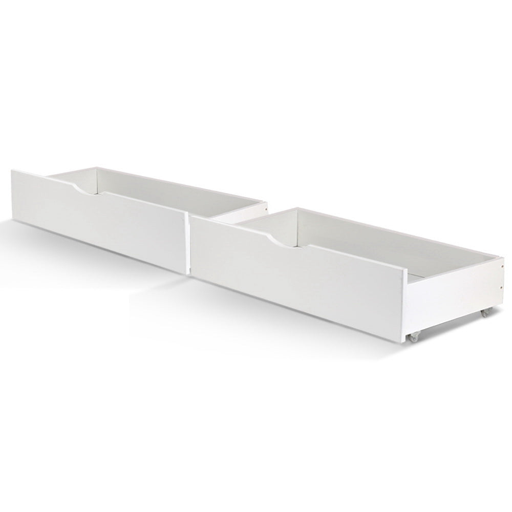 Bed Frame With Storage Drawers And Trundle White | Artiss Single Size Wooden