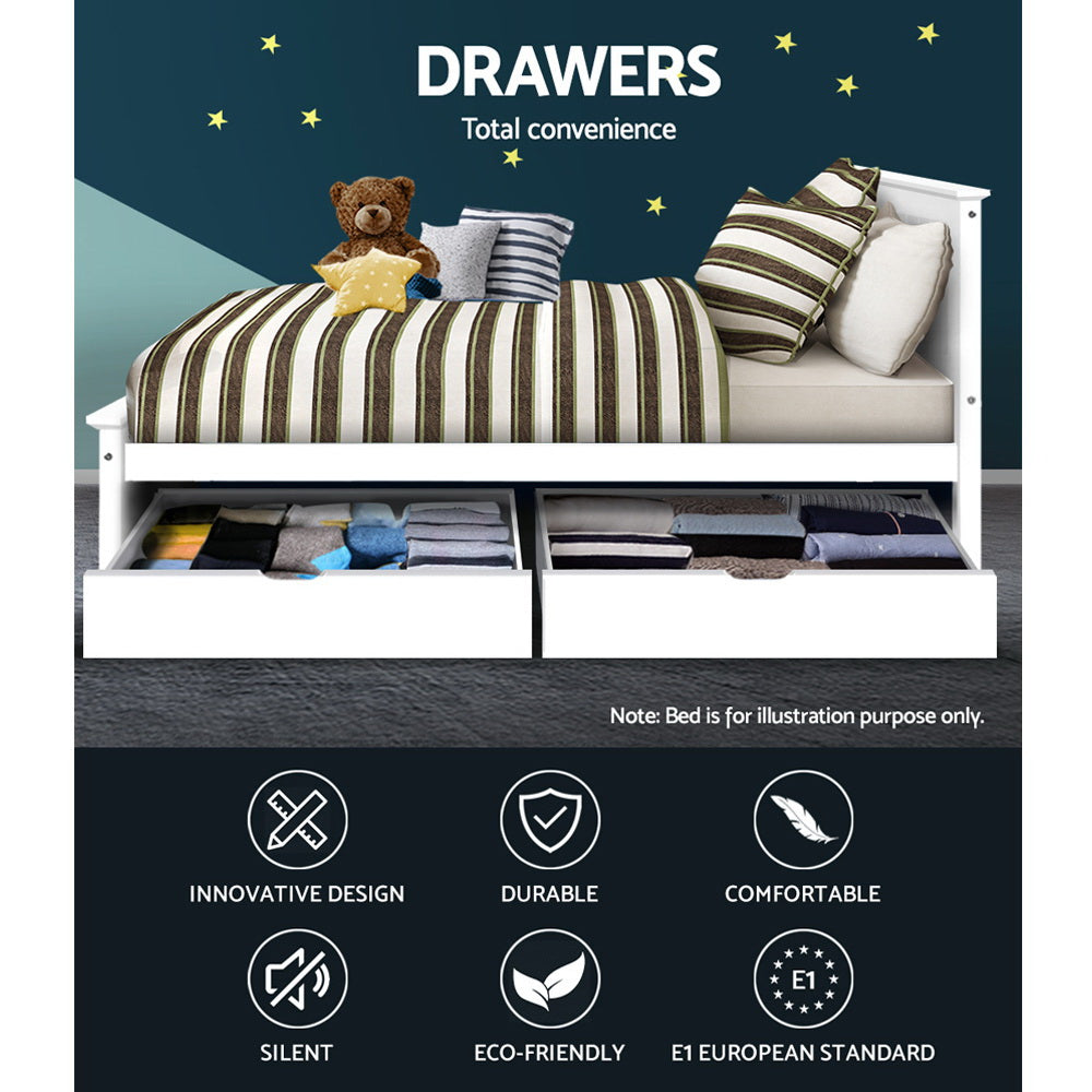 Bed Frame With Storage Drawers And Trundle White, Artiss Single Size Wooden