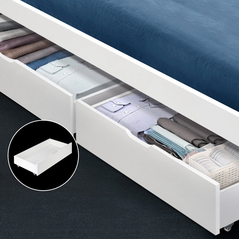Artiss Single Size Wooden - Bed Frame With Storage Drawers And Trundle White