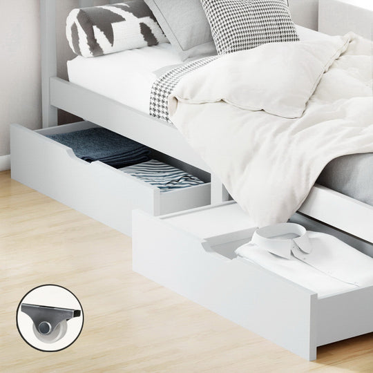 White colour - Bed Frame With Storage Drawers And Trundle White