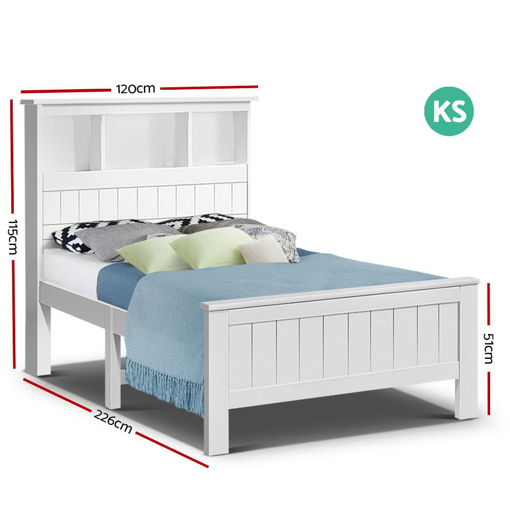 Bed Frame King Single Size Wooden With 3 Shelves Headboard White