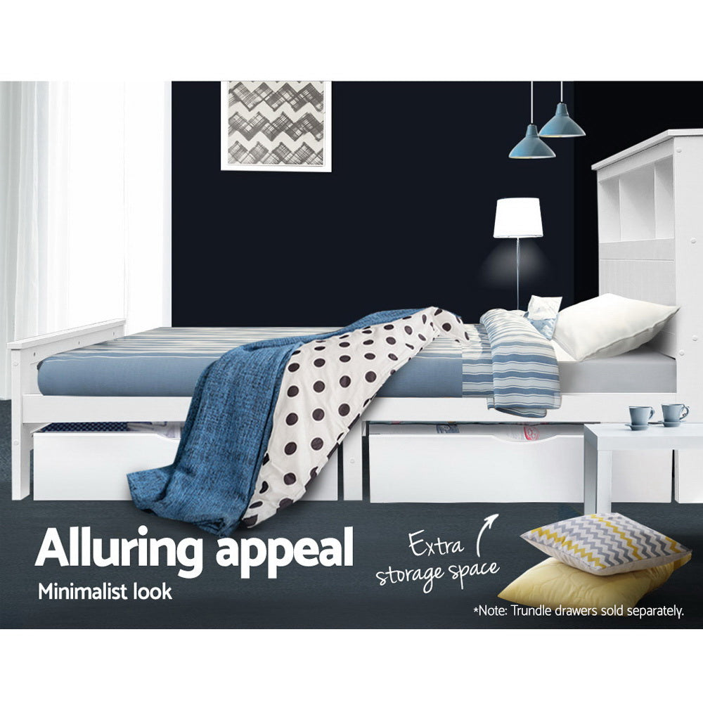 Bed Frame King Single Size Wooden With 3 Shelves Headboard White