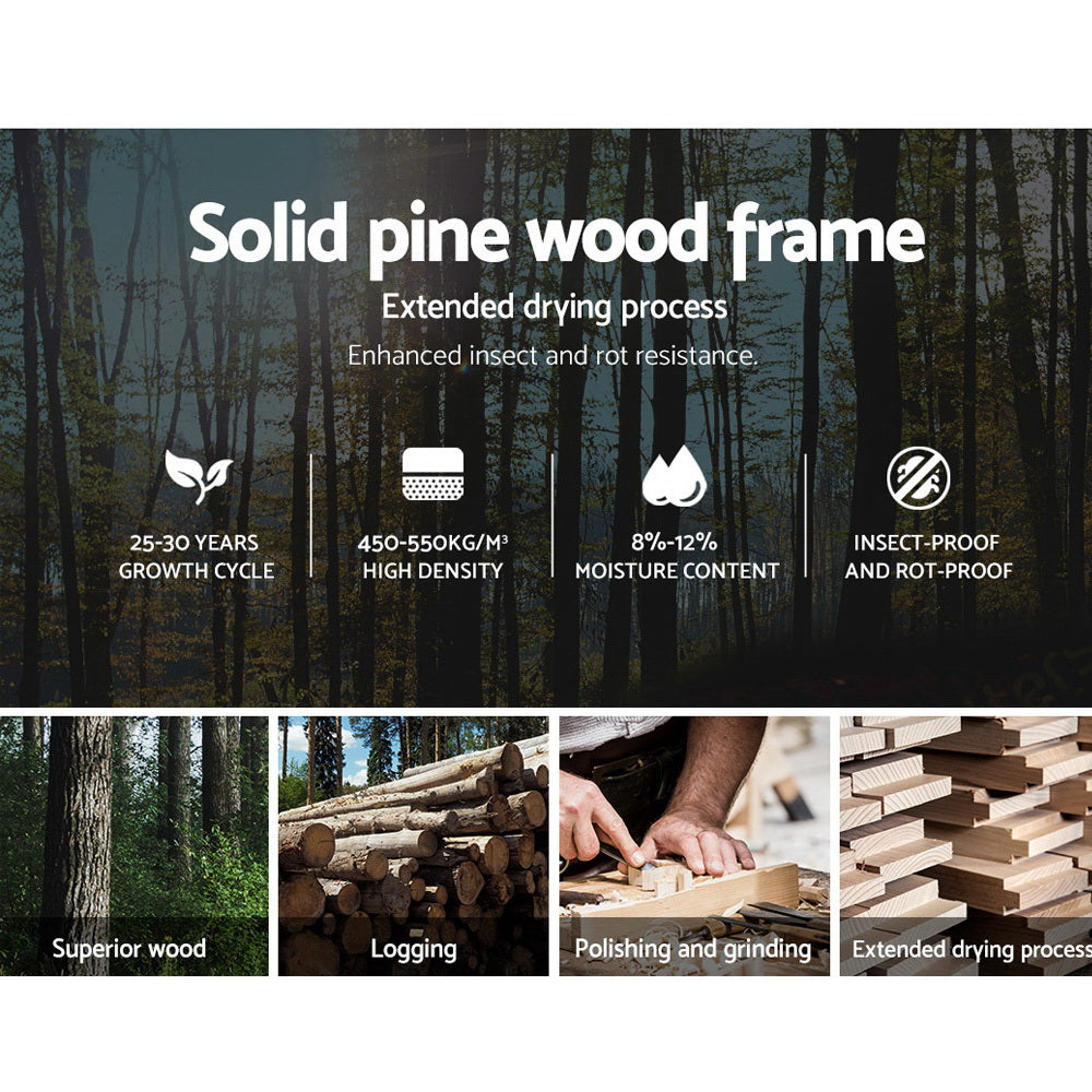 Bed Frame Double Solid Pine Wooden White Two-Tone with Plywood Slats