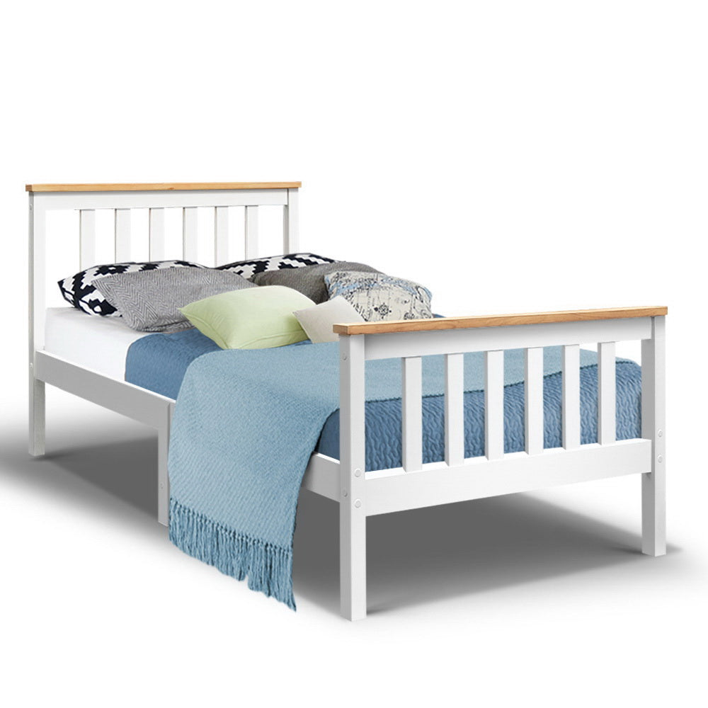 Single Wooden Bed Frame White with Sturdy Slats