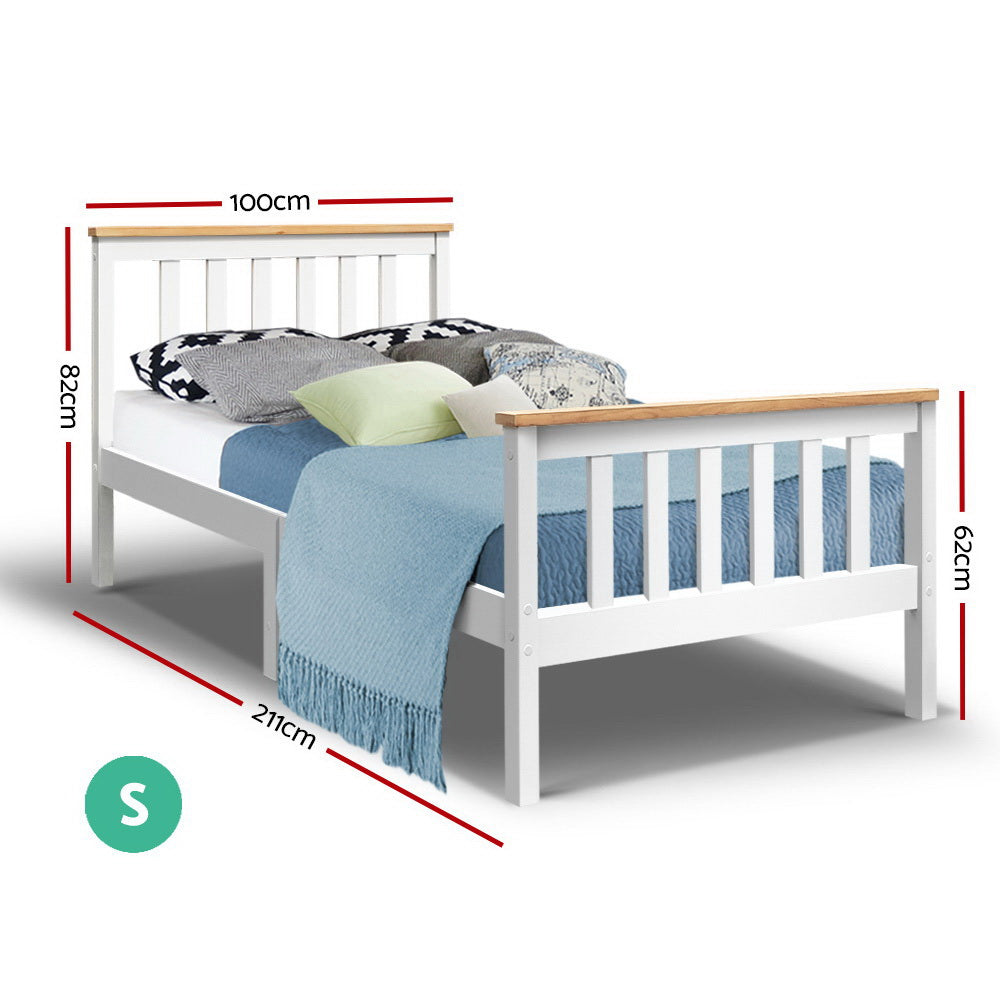 Single Wooden Bed Frame White with Sturdy Slats
