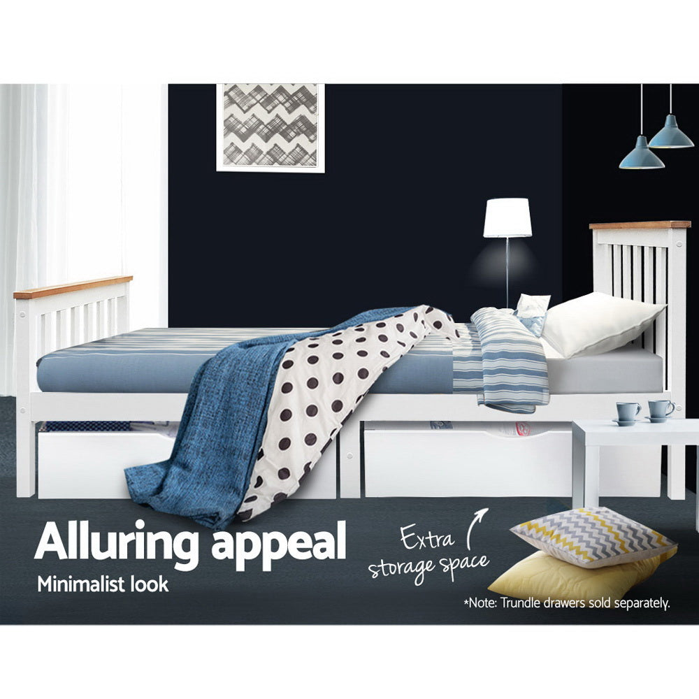Single Wooden Bed Frame White with Sturdy Slats