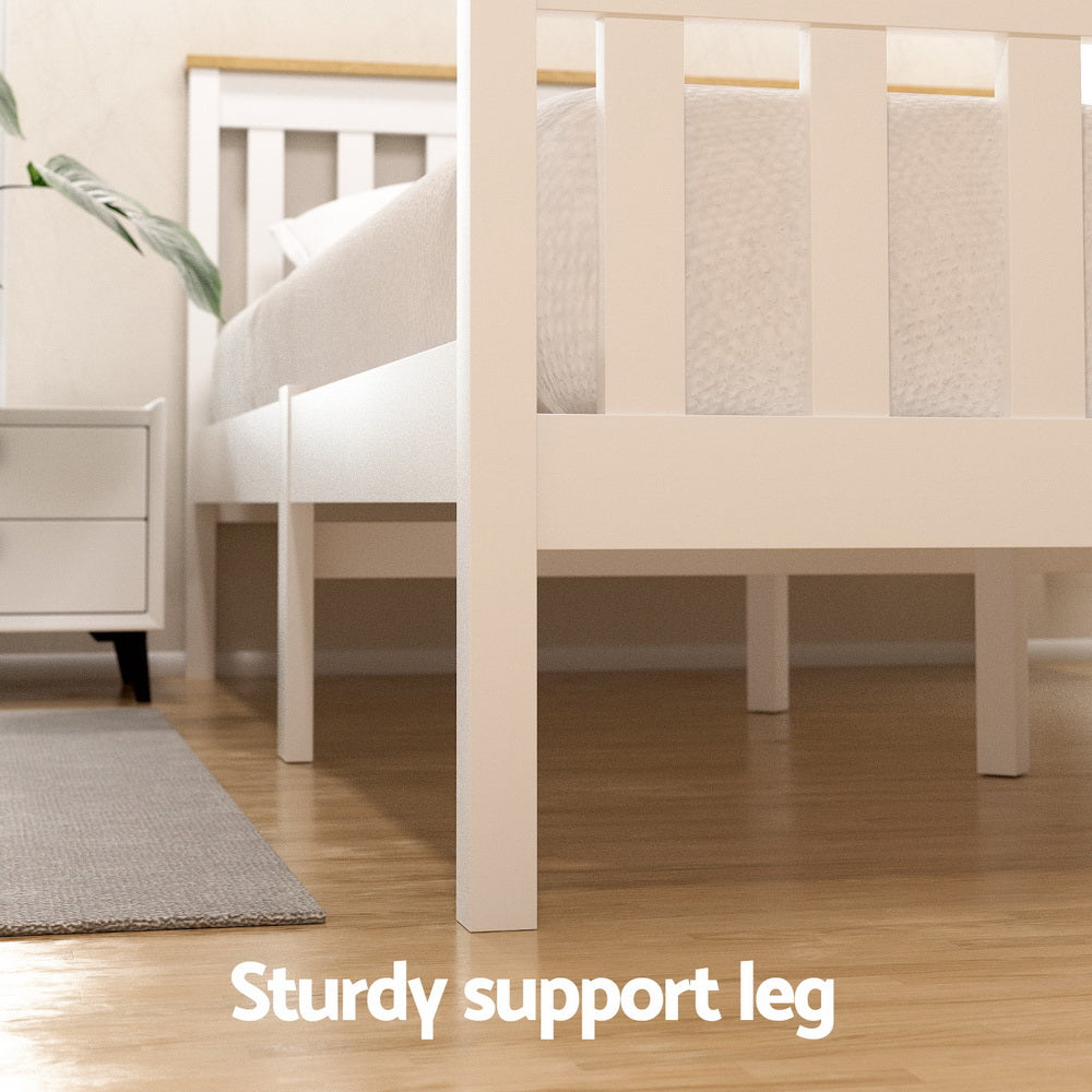 Single Size Bed Frame With Wooden Platform And 2 Storage Drawers White