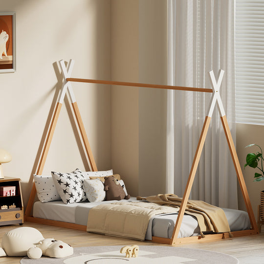 Single - Bed Frame Wooden Kids House Single Frame Oak Enid