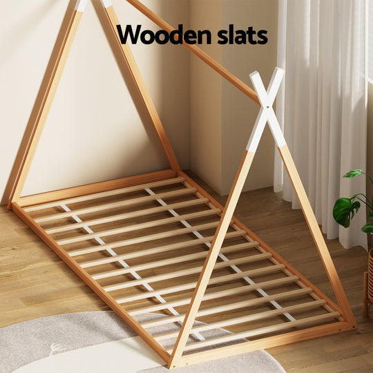 Bed Frame Wooden Kids House Single Frame Oak Enid | Oak colour
