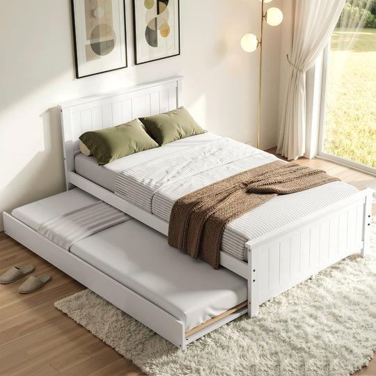 Single Bed Frame Trundle Solid Pine White - Beds & Bed Frames