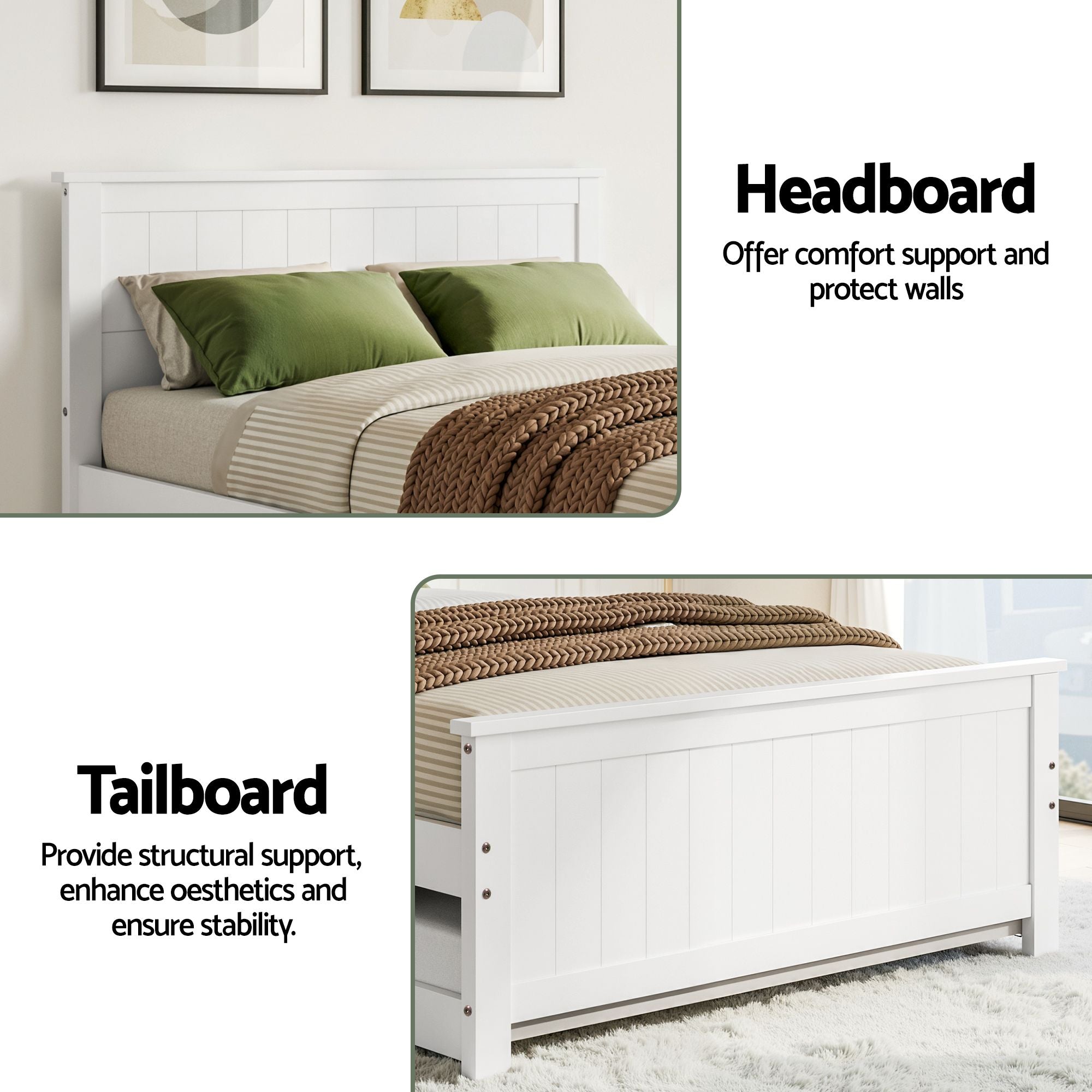 Single Bed Frame Trundle Solid Pine White | Simpledeals