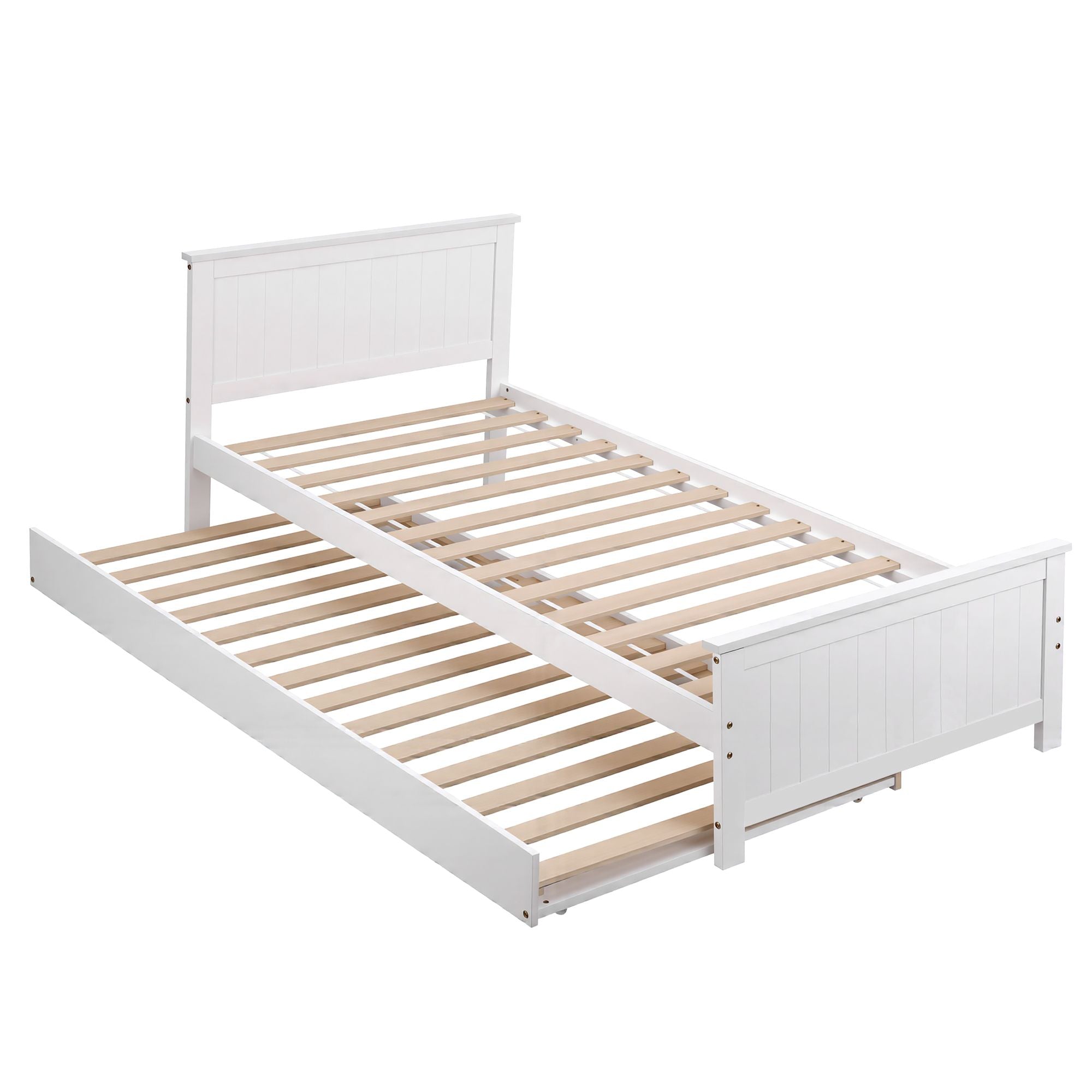 Single Bed Frame Trundle Solid Pine White | Simpledeals