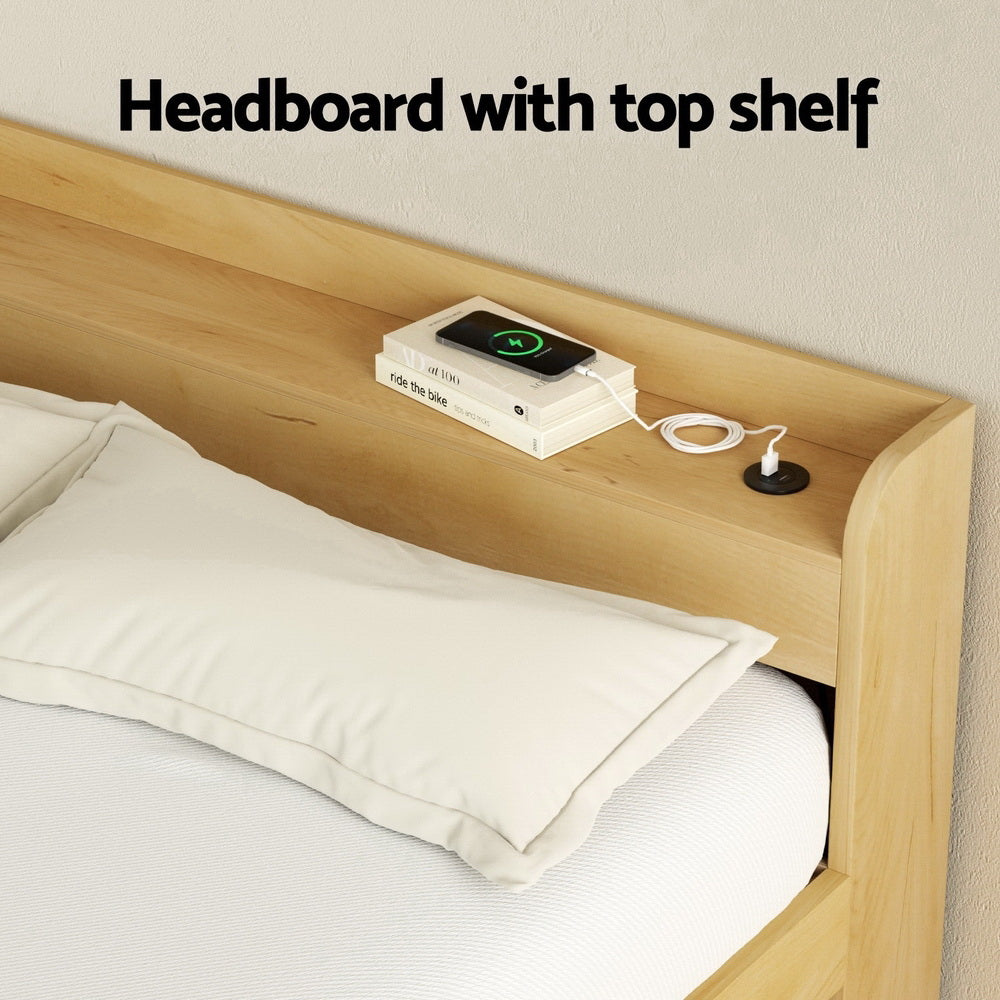 Bed Frame with Charging Ports and 2 Drawers