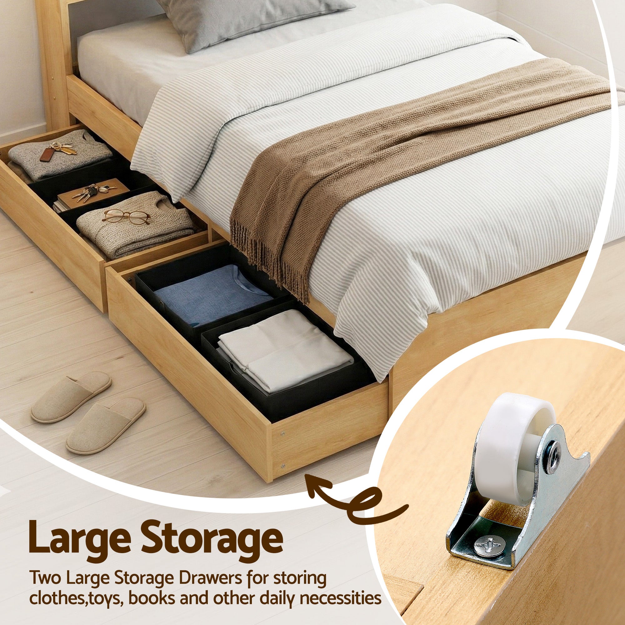 Artiss King Single Bed Frame 2 Drawers USB Ports | Simpledeals