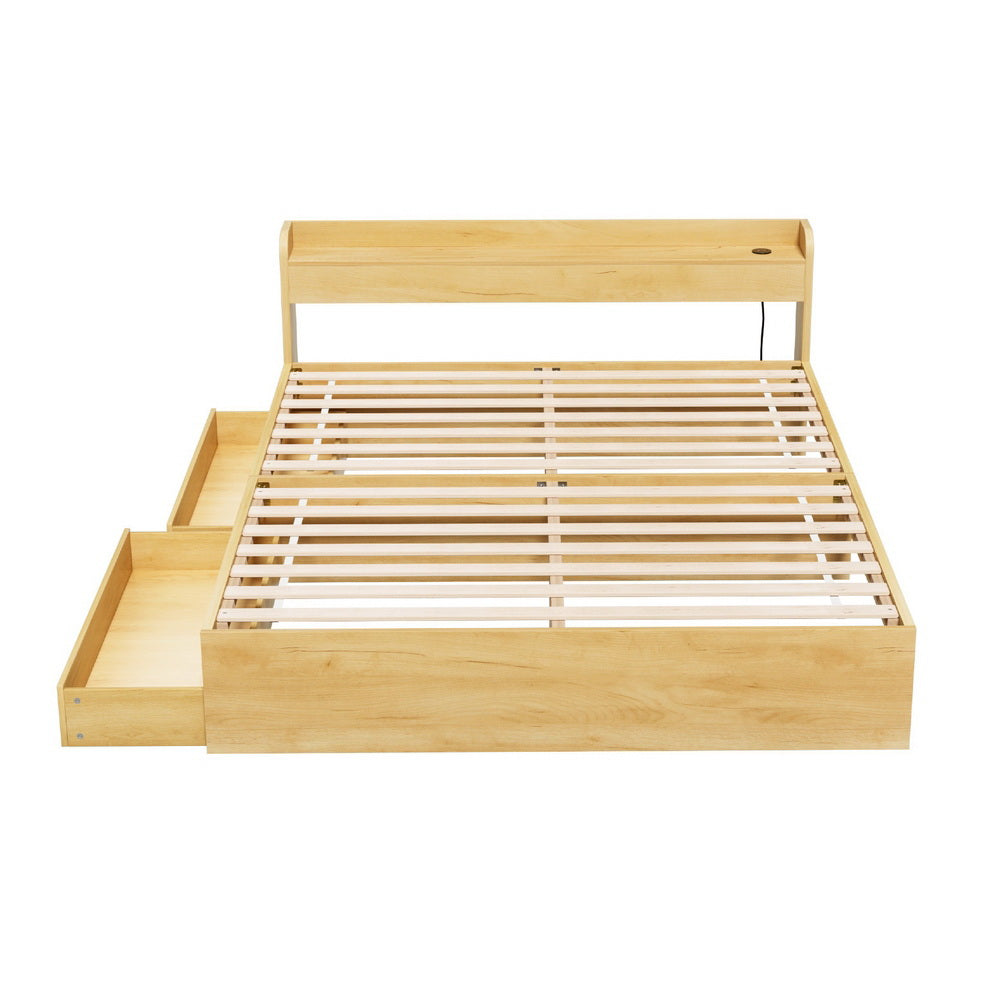 Bed Frame with Charging Ports and 2 Drawers