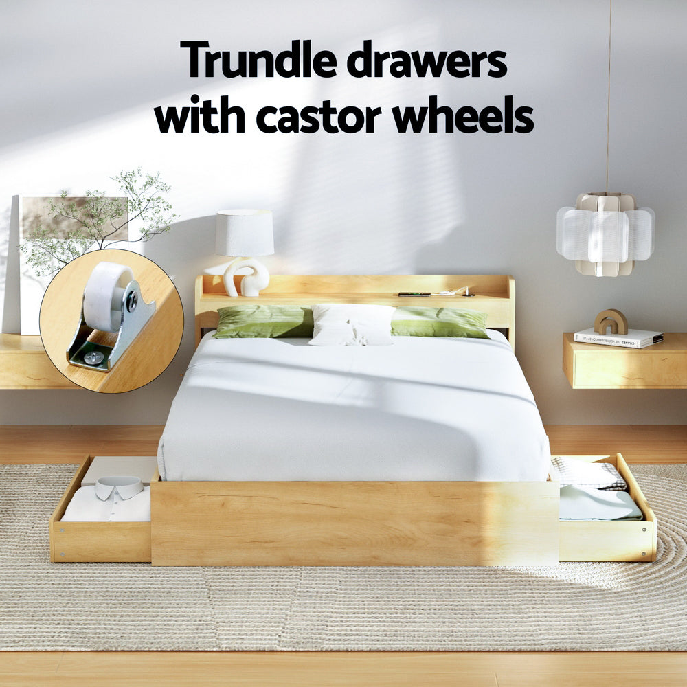 Bed Frame with Charging Ports and 2 Drawers