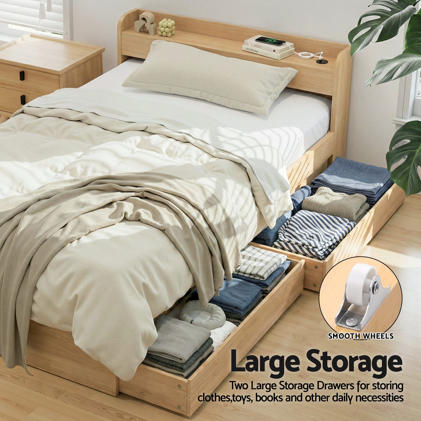Single Bed Frame Storage 211x95x70cm