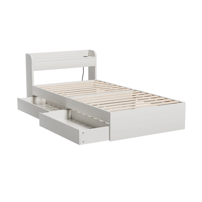 Single Size Bed Frame With 2 Drawers And Built-In Charging Ports Aura