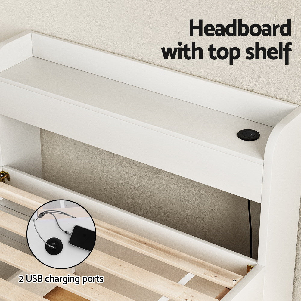 Single Size Bed Frame With 2 Drawers And Built-In Charging Ports Aura