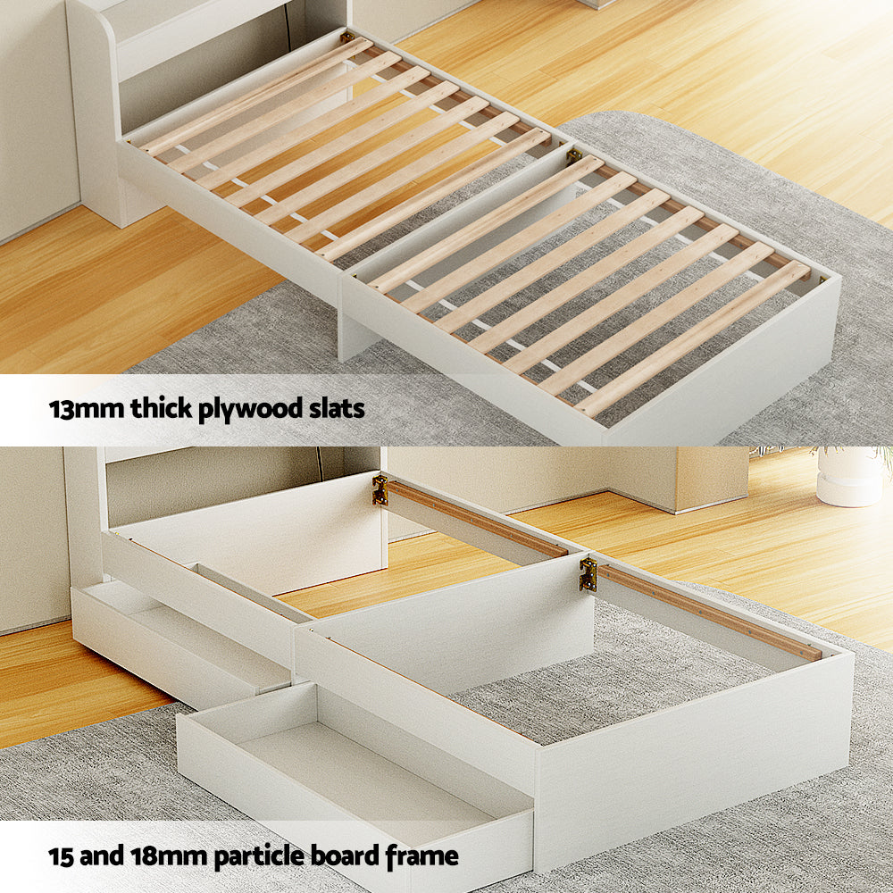 Single Size Bed Frame With 2 Drawers And Built-In Charging Ports Aura