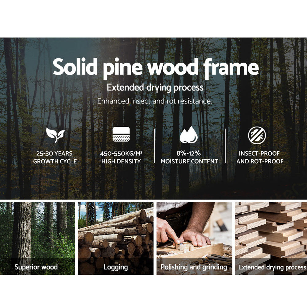King Single Wooden Bed Frame White Pine Wood with Storage