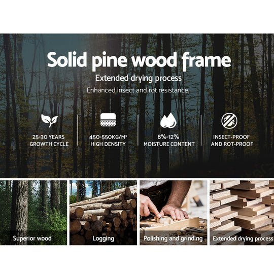 King Single Wooden Bed Frame White Pine Wood with Storage