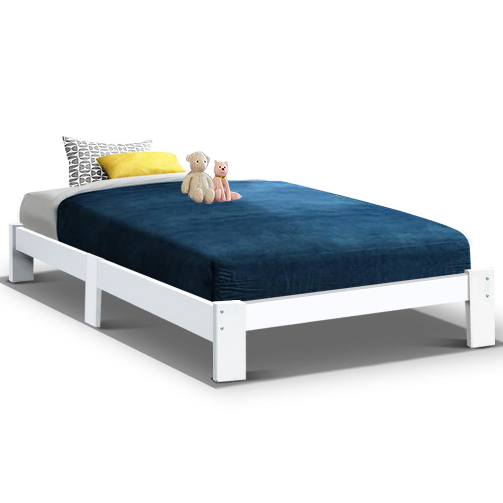 Single Wooden Bed Frame White Pine with Storage Drawers