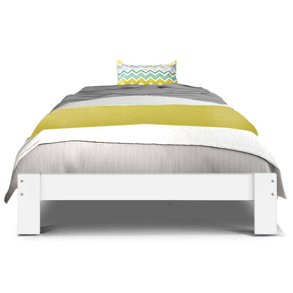 Single Wooden Bed Frame White Pine with Storage Drawers