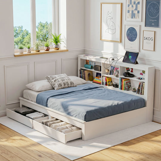 Double Bed Frame Storage Headboard Charging Station - Beds & Bed Frames