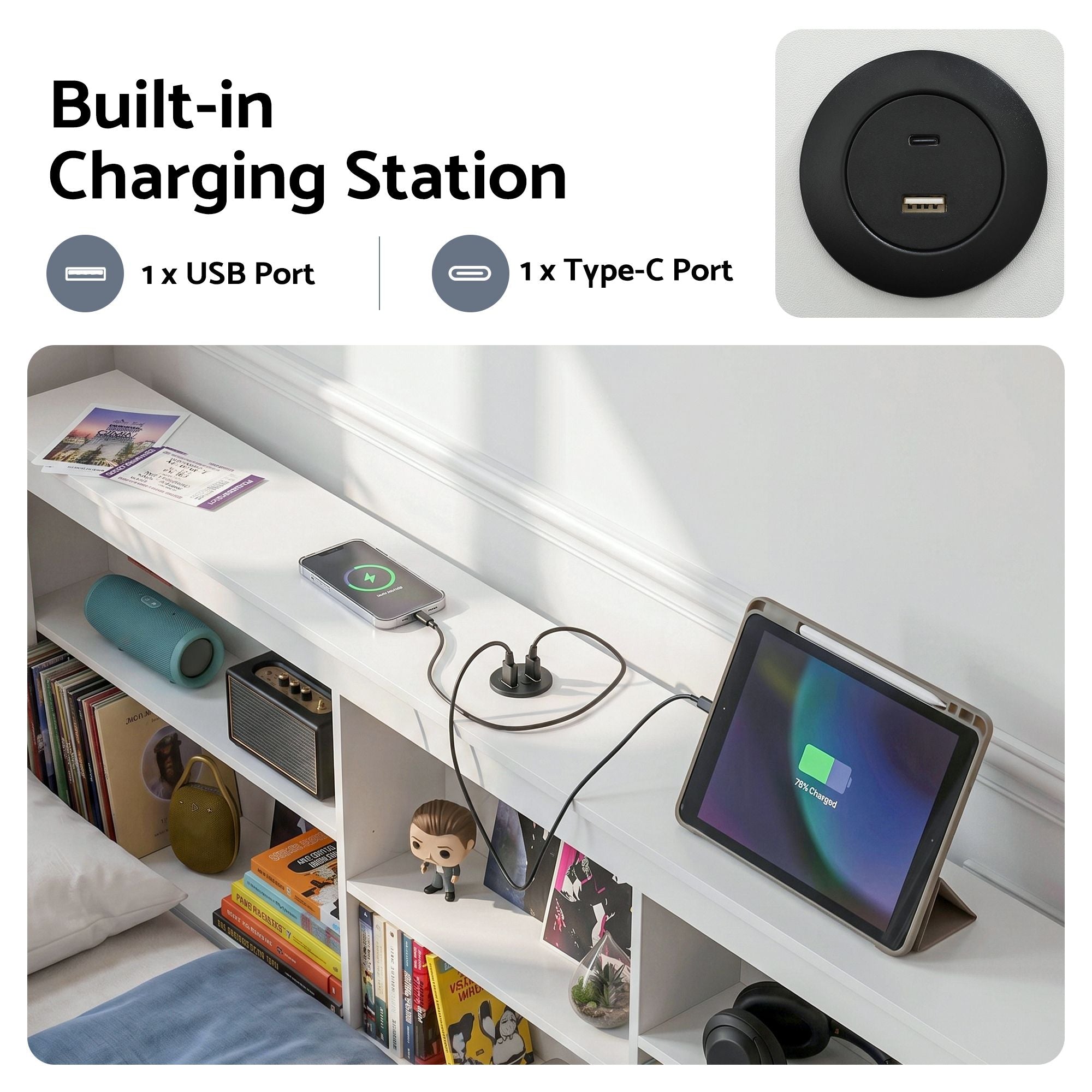 Double Bed Frame Storage Headboard Charging Station | Simple