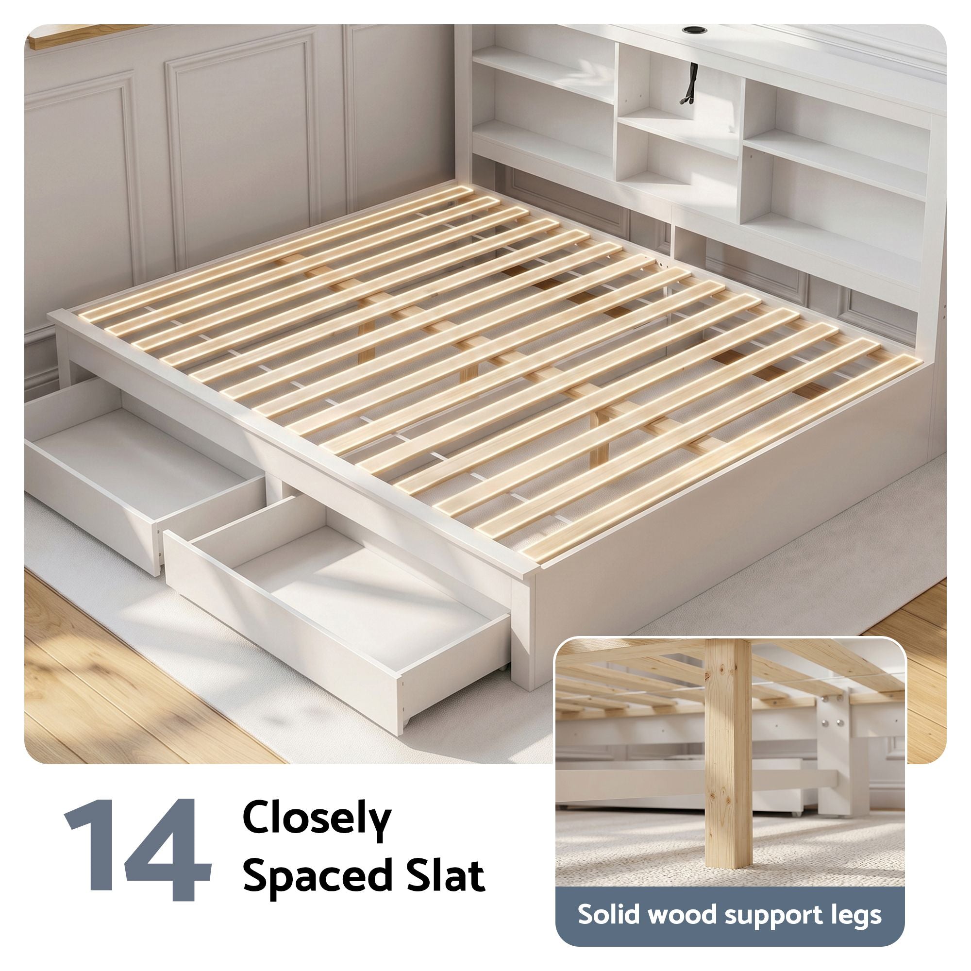 Double Bed Frame Storage Headboard Charging Station | Simple