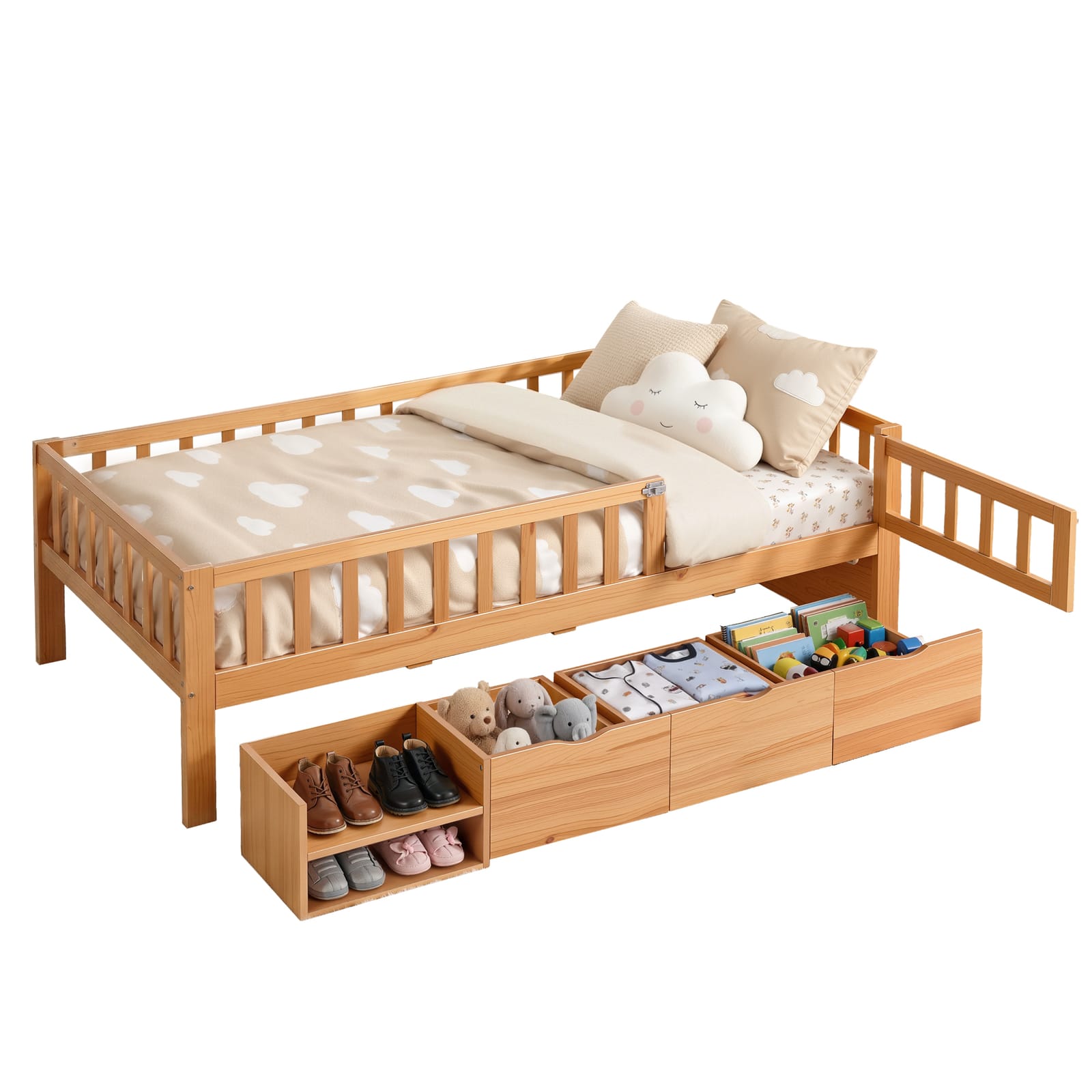 Kids Single Bed Frame Storage 195x97x62cm