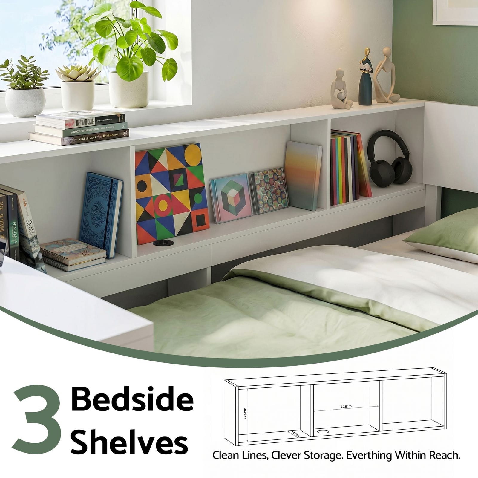 White Corner Bed Frame Desk 223x96x76cm
