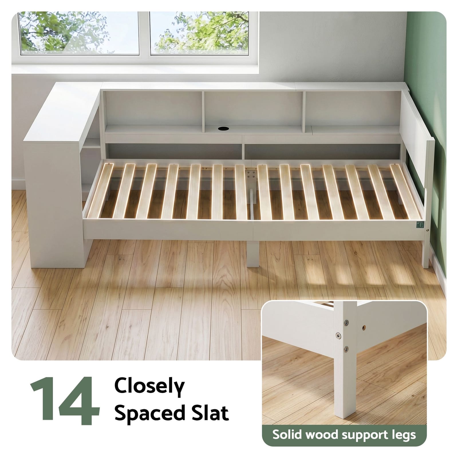 White Corner Bed Frame Desk 223x96x76cm