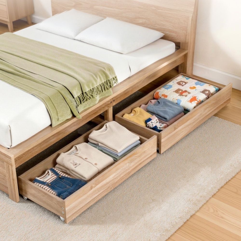 Under Bed Storage Drawers Wooden Rolling 2pc | Simpledeals