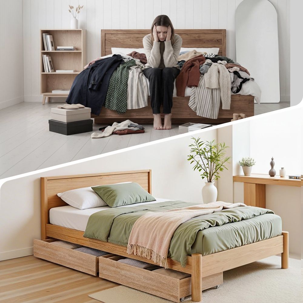 Under Bed Storage Drawers Wooden Rolling 2pc | Simpledeals