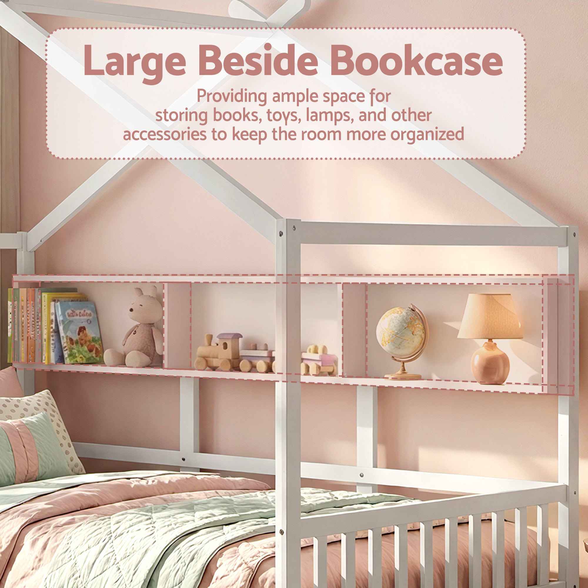 Kids Single House Bed with Storage Drawers White
