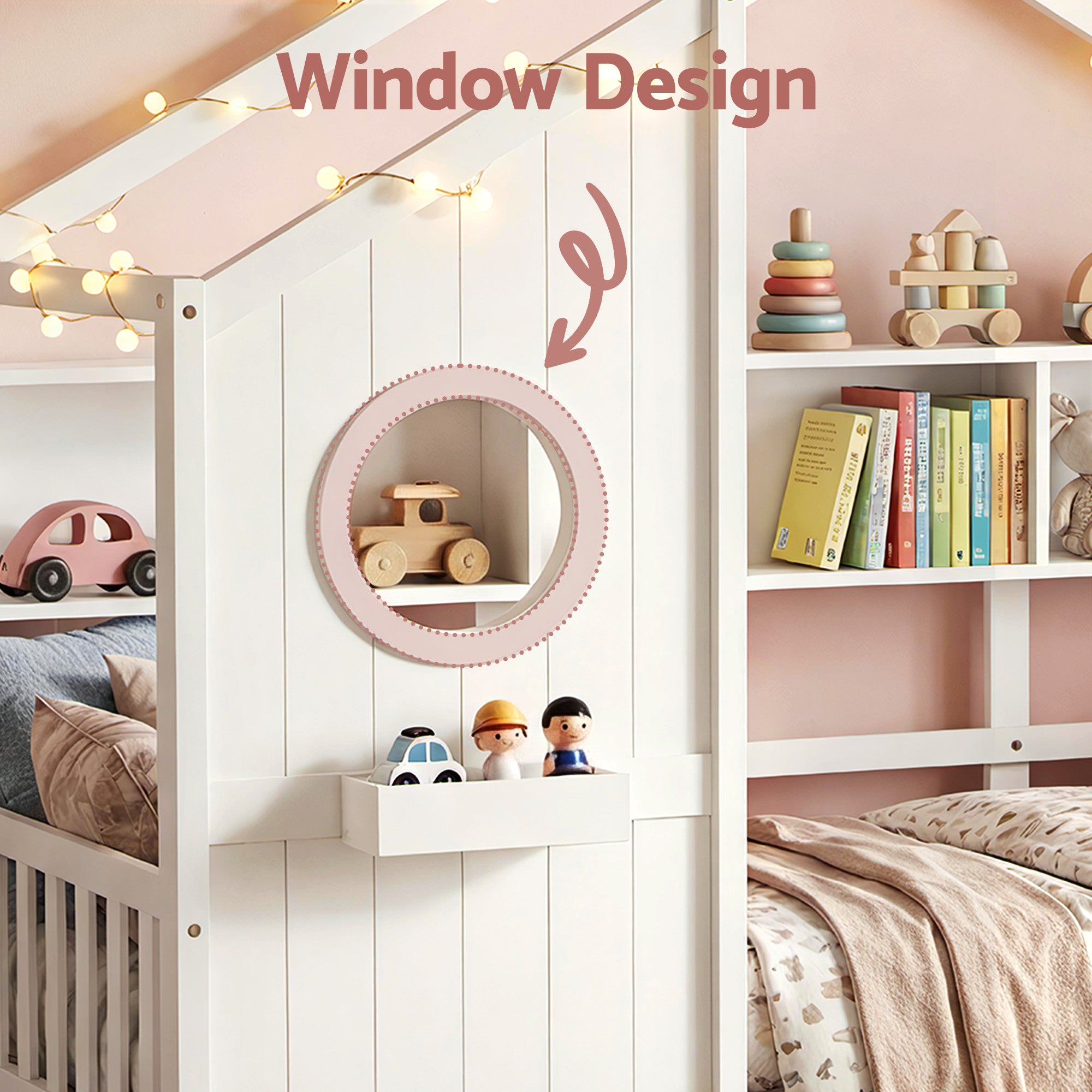 Kids Single House Bed with Storage Drawers White