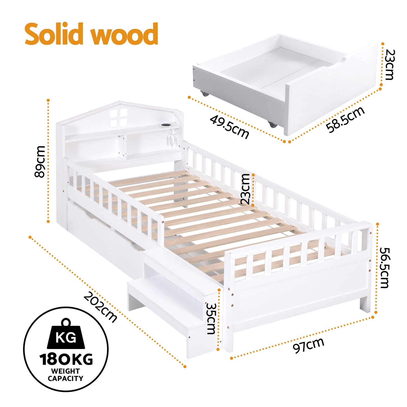 Single Bed Frame Storage 202x97x89cm