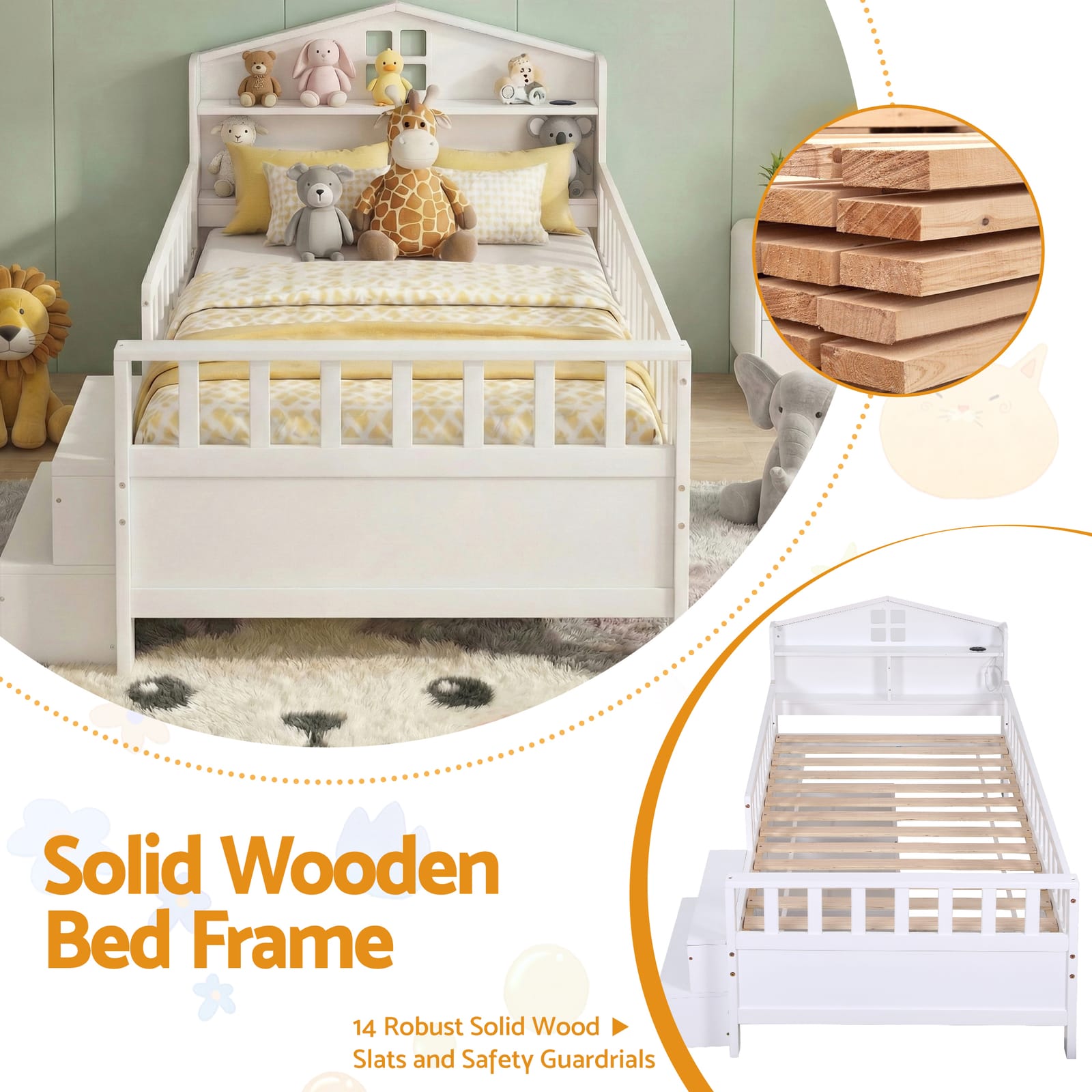Single Bed Frame Storage 202x97x89cm