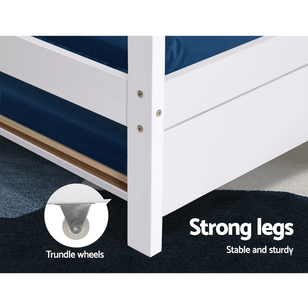 Single Kids Trundle Bed Frame Wooden House Design White