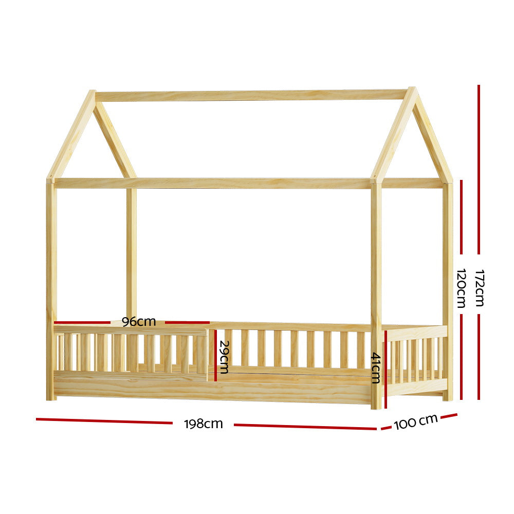 Kids House Wooden Bed Frame With Oak Finish And Play Design