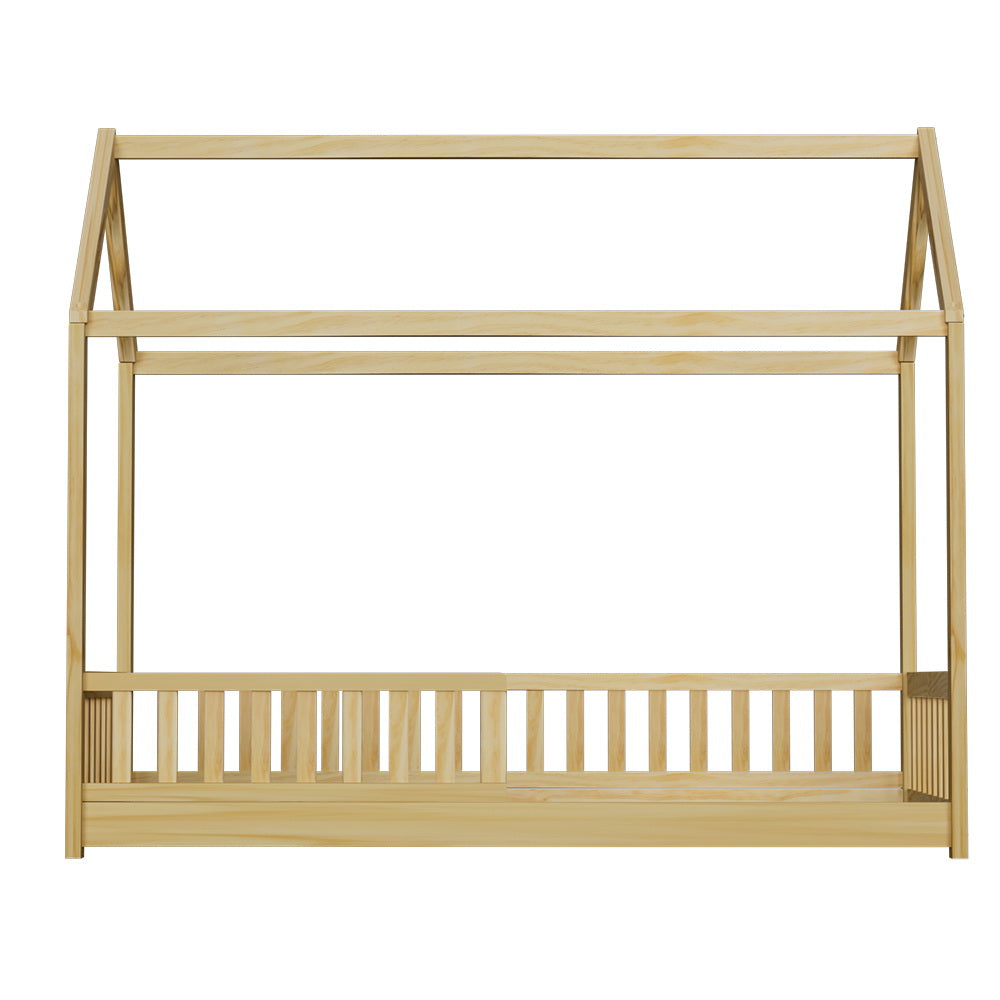 Kids House Wooden Bed Frame With Oak Finish And Play Design