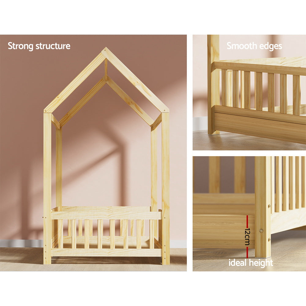 Kids House Wooden Bed Frame With Oak Finish And Play Design